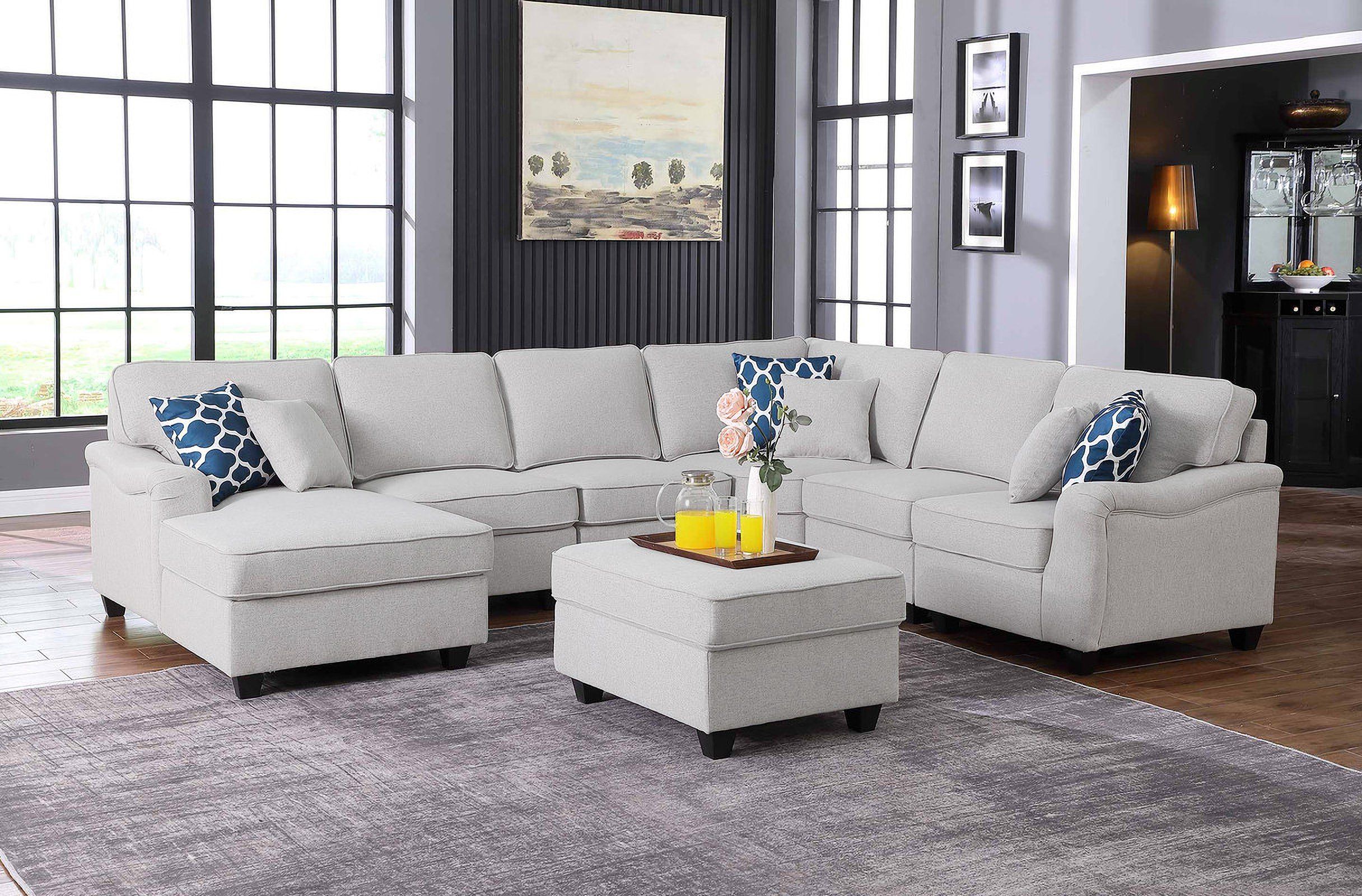 Leo Light Gray Linen 7Pc Modular L-Shape Sectional Sofa Chaise And ... in Getting the Most Out of Your Essick Sectional Sofa Light Gray Linen a Deep Dive