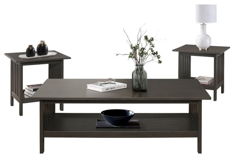 Lexicon Lewiston 3 Piece Modern Wooden Coffee Table Set In Antique Gray ... with regard to Choosing the Perfect Black Wooden Coffee Table Set for Your Living Room
