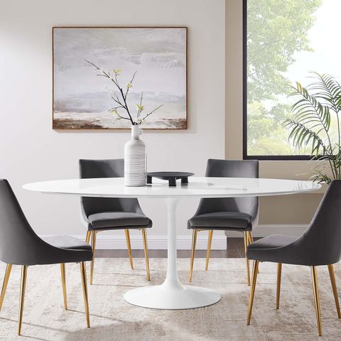 Lippa 78" Oval Wood Top Dining Table In White - Midcentury - Dining Tables - By Shopfreely | Houzz intended for Lippa 78" Oval Wood Top Dining Table In White