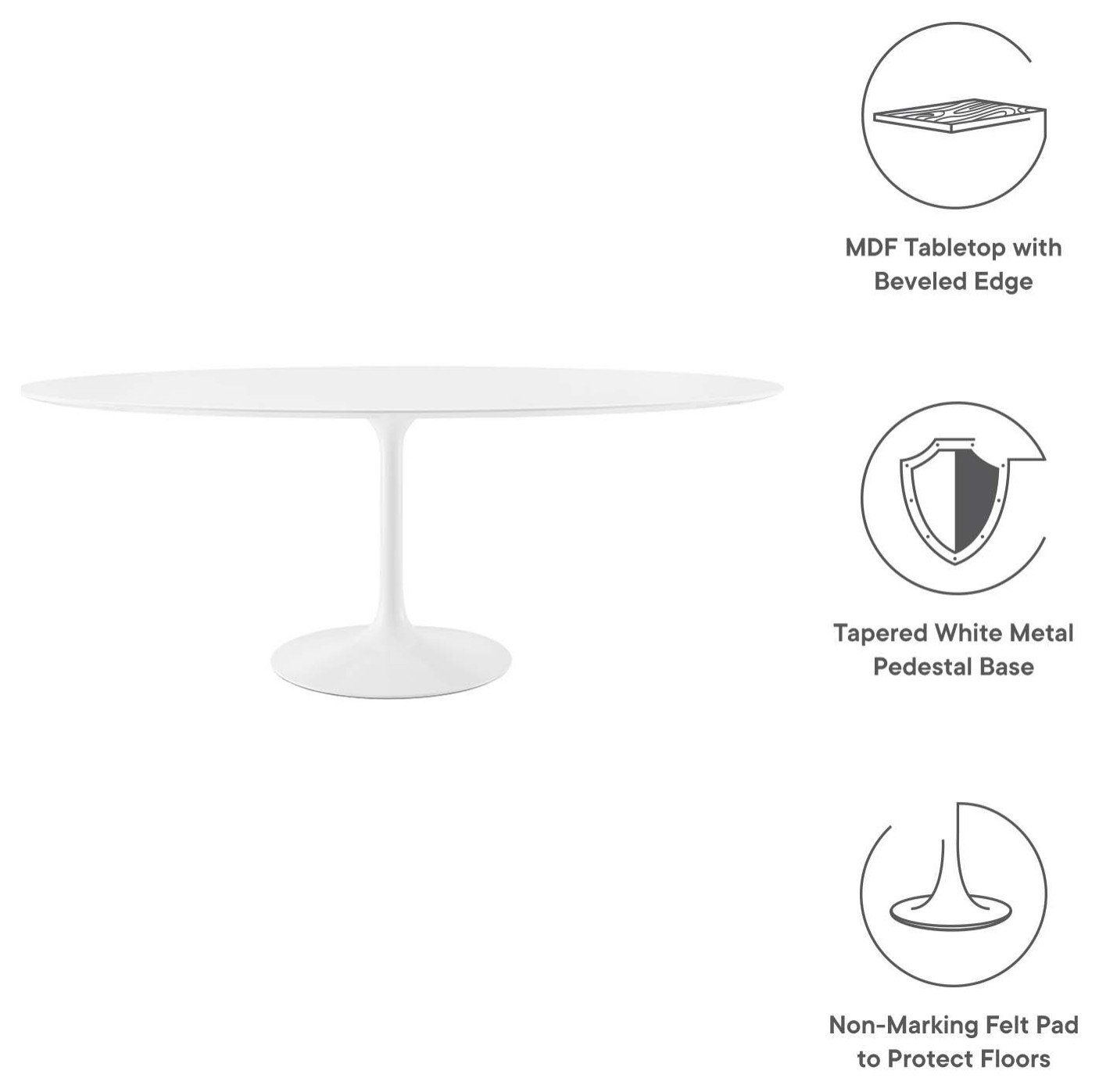 Lippa 78&quot; Oval Wood Top Dining Table In White - Midcentury - Dining Tables - By Shopfreely | Houzz pertaining to Lippa 78&quot; Oval Wood Top Dining Table In White