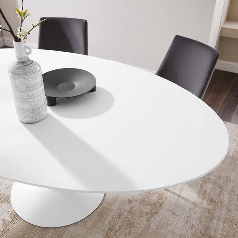 Lippa 78" Oval Wood Top Dining Table In White - Midcentury - Dining Tables - By Shopfreely | Houzz throughout Lippa 78" Oval Wood Top Dining Table In White