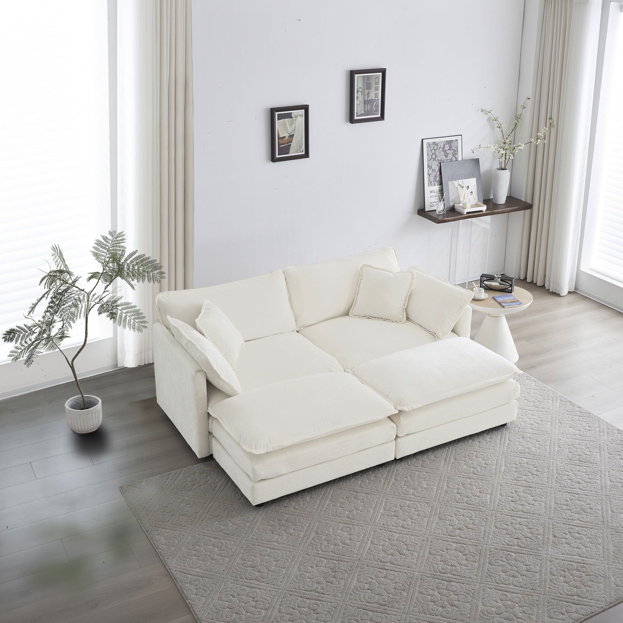 Llinc Store Chenille 2-Seater Modular Sofa With Footrest, Sectional ... intended for Gewnee Chenille Two-Seater Sofa With 1 Footrest, White
