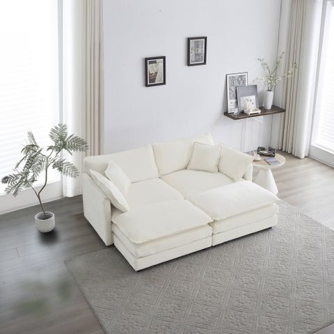 Llinc Store Chenille 2-Seater Modular Sofa With Footrest, Sectional ... intended for Gewnee Chenille Two-Seater Sofa With 1 Footrest, White