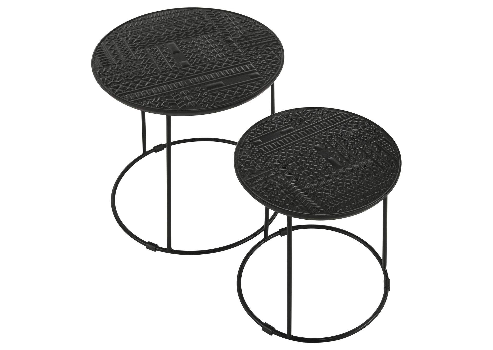 Loannis 2-Piece Round Mango Wood Nesting Table Matte Black with Bowery Hill Contemporary Metal 2-Piece Nesting Table In Black
