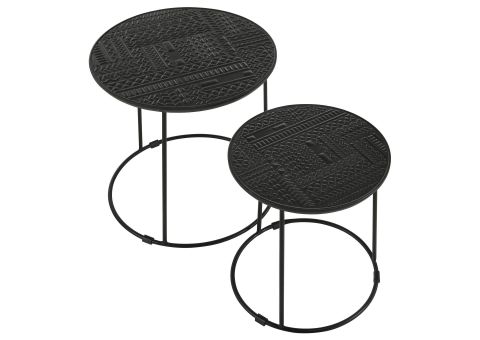 Loannis 2-Piece Round Mango Wood Nesting Table Matte Black with Bowery Hill Contemporary Metal 2-Piece Nesting Table In Black