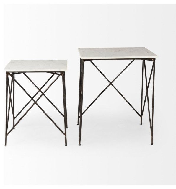 Lorlei White Marble Top With Antique Gold Legs Side Table, 2-Piece Set ... within The Timeless Elegance of Marble and Gold Side Tables