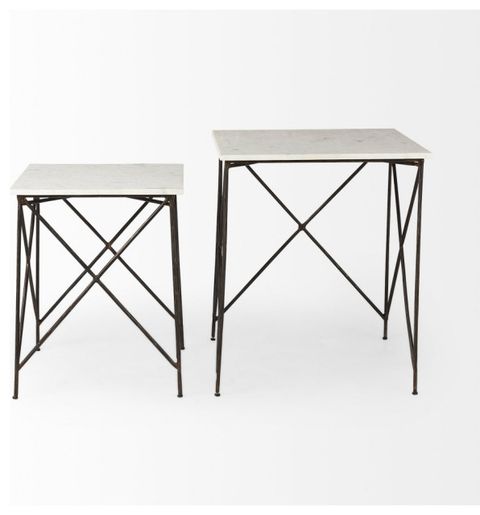 Lorlei White Marble Top With Antique Gold Legs Side Table, 2-Piece Set ... within The Timeless Elegance of Marble and Gold Side Tables