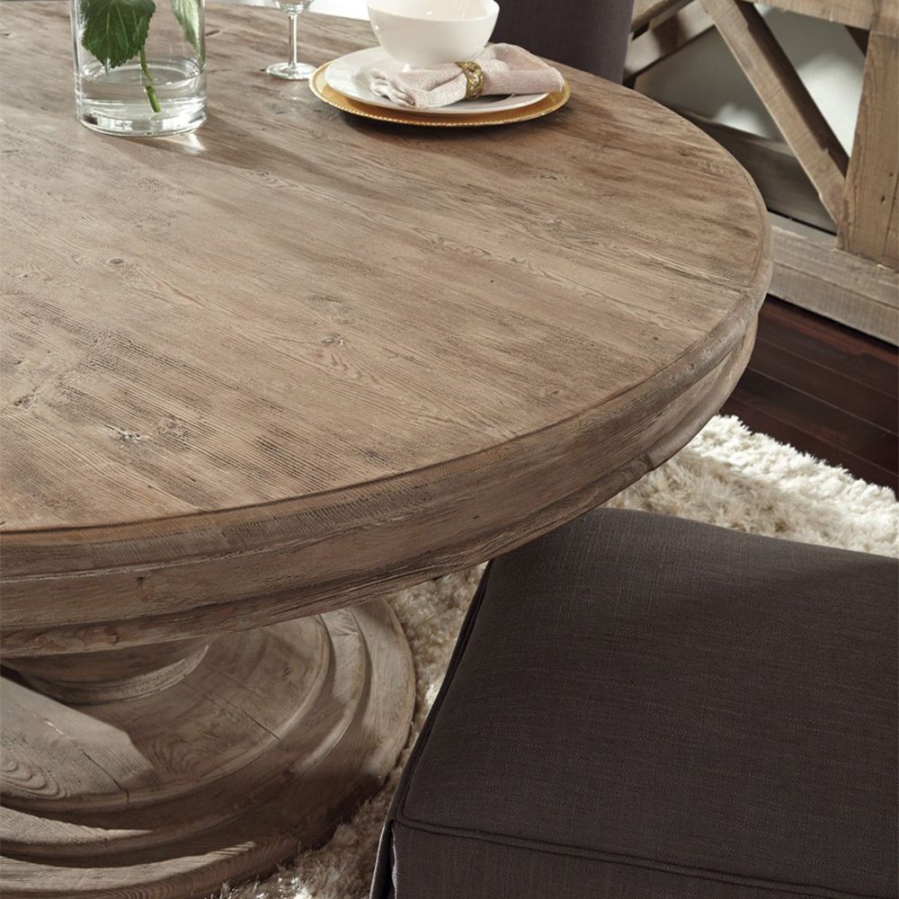 Louis Rustic Lodge Natural Brown Round Distressed Pine Wood Dining ... regarding Round Dining Table, Rustic Rubberwood Table, Distressed Jacobean Finish, 48&quot;