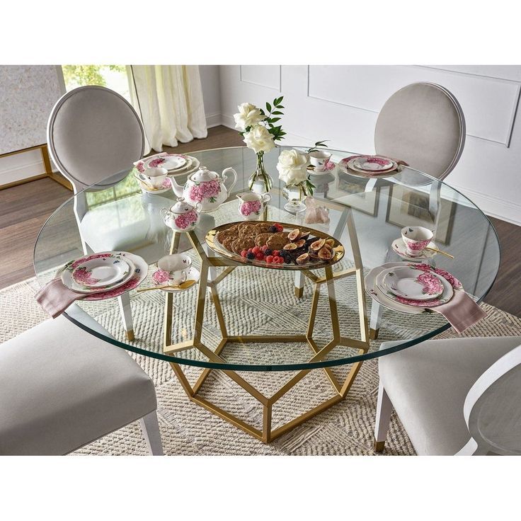 Love. Joy. Bliss. - Miranda Kerr Home Collection - Round Glass Top Dining Table In 2024 | Glass ... inside Miranda Kerr Metal Round Dining Table With Glass Top, Gold