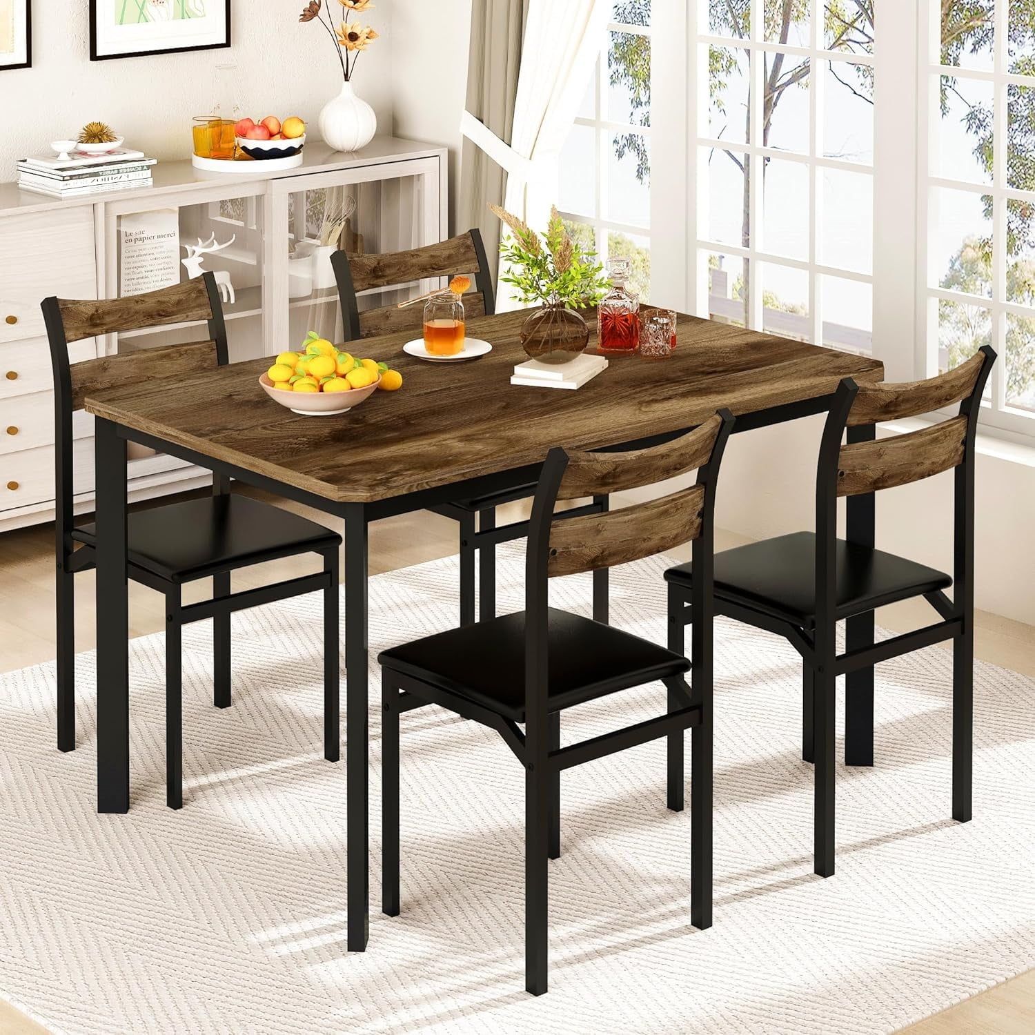 Lttromat Rectangle Wooden Dining Table Set For 4 With Pu Leather Chairs ... with regard to The art of maintaining your rectangular wooden dining table set