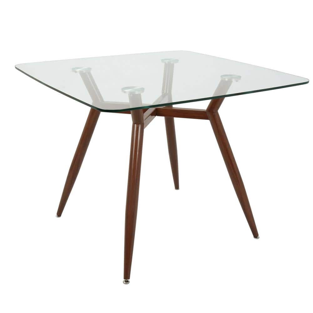 Lumisource Clara Walnut Metal And Clear Glass Square Dining Table Dt ... within Clara Table, Black Metal, Clear Glass