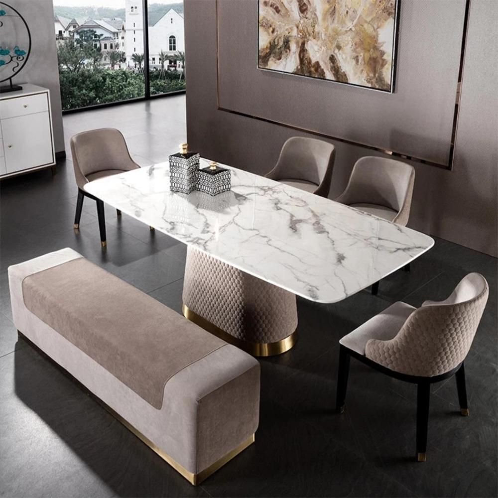 Luxury Fabric Marble Dining Table &amp; Chair Set | Luxury Dining Tables ... intended for Marble Dining Table For Luxury Homes