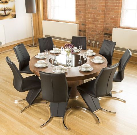 Luxury Large Round Walnut Dining Table Lazy Susan +8 Z Chairs 3104 Blk ... with regard to Mastering the Art of Round Dining Tables with Lazy Susans