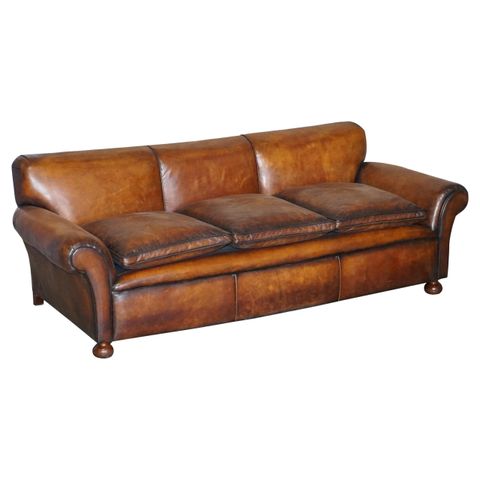 Luxury Victorian Hand Dyed Aged Brown Leather Two Seat Sofa Hand Carved ... throughout Leather Luxury Weston Sofa - Brown