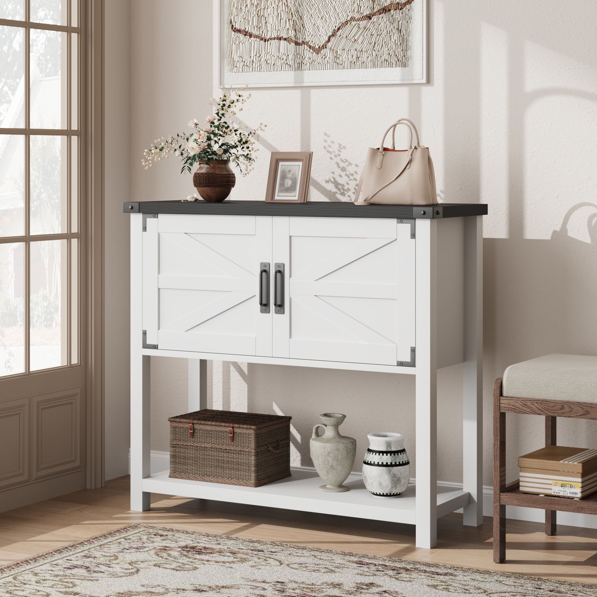 M Optimized Farmhouse Entryway Table With 2-Door, Wood Console Tables ... in Beyond the Surface Exploring the Design and Functionality of Espresso Wood Dining Tables with Storage