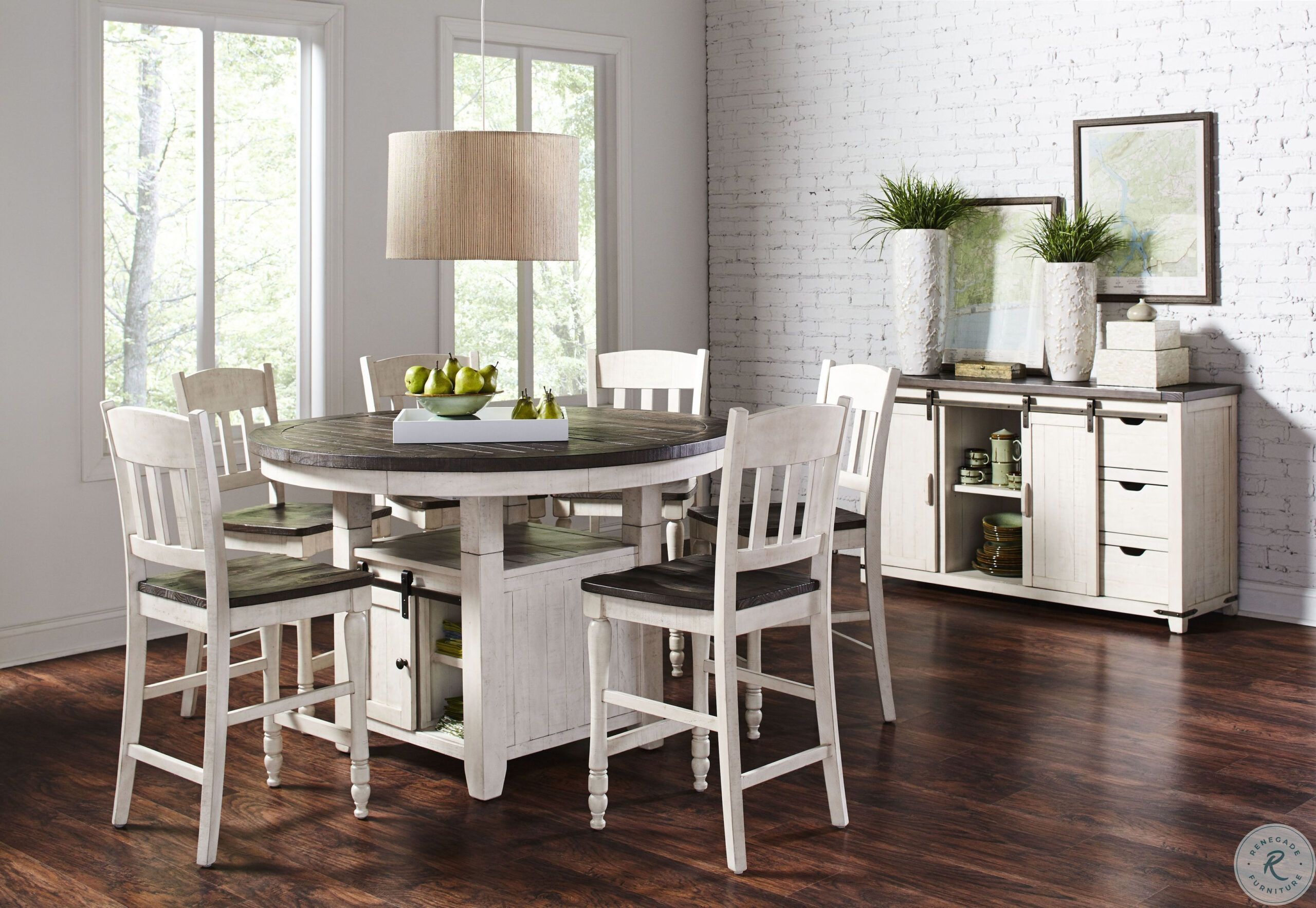 Madison County Vintage White 54&quot; Adjustable Storage Dining Table From ... in Madison County Dining Table - Vintage White