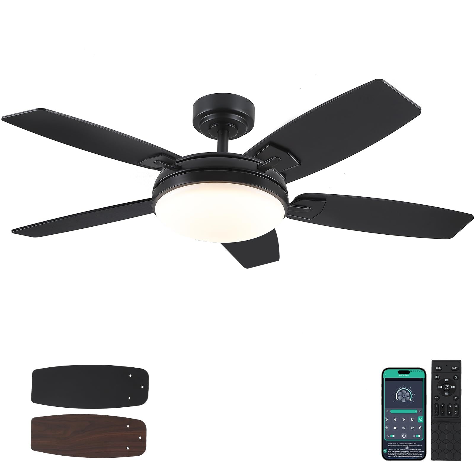 Madshne 52 Inch Black Outdoor Ceiling Fans With Lights And Remote ... throughout Maximizing outdoor living spaces with smart ceiling fans and dimmable LED technology