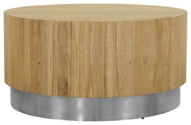 Maklaine Round Modern Wood Coffee Table With Metal Base In Espresso ... in Maklaine Round Metal Nested Coffee Table Set In Champagne / Espresso