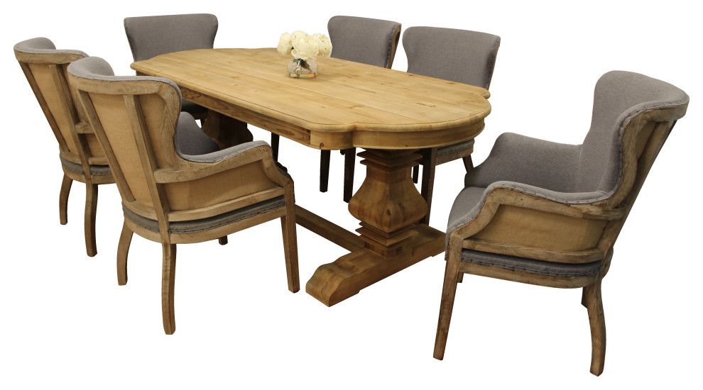 Manhattan Beach 7-Piece Dining Set, 84&quot; Natural Table &amp; 6 Gray ... with Manhattan Beach Carrom Dining Table
