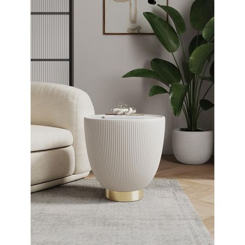Manhattan Comfort Anderson Modern 18.43 In. Cream Round Faux Marble Top ... throughout Manhattan Comfort 2-Piece Anderson End Table 1.0 And End Table 2.0
