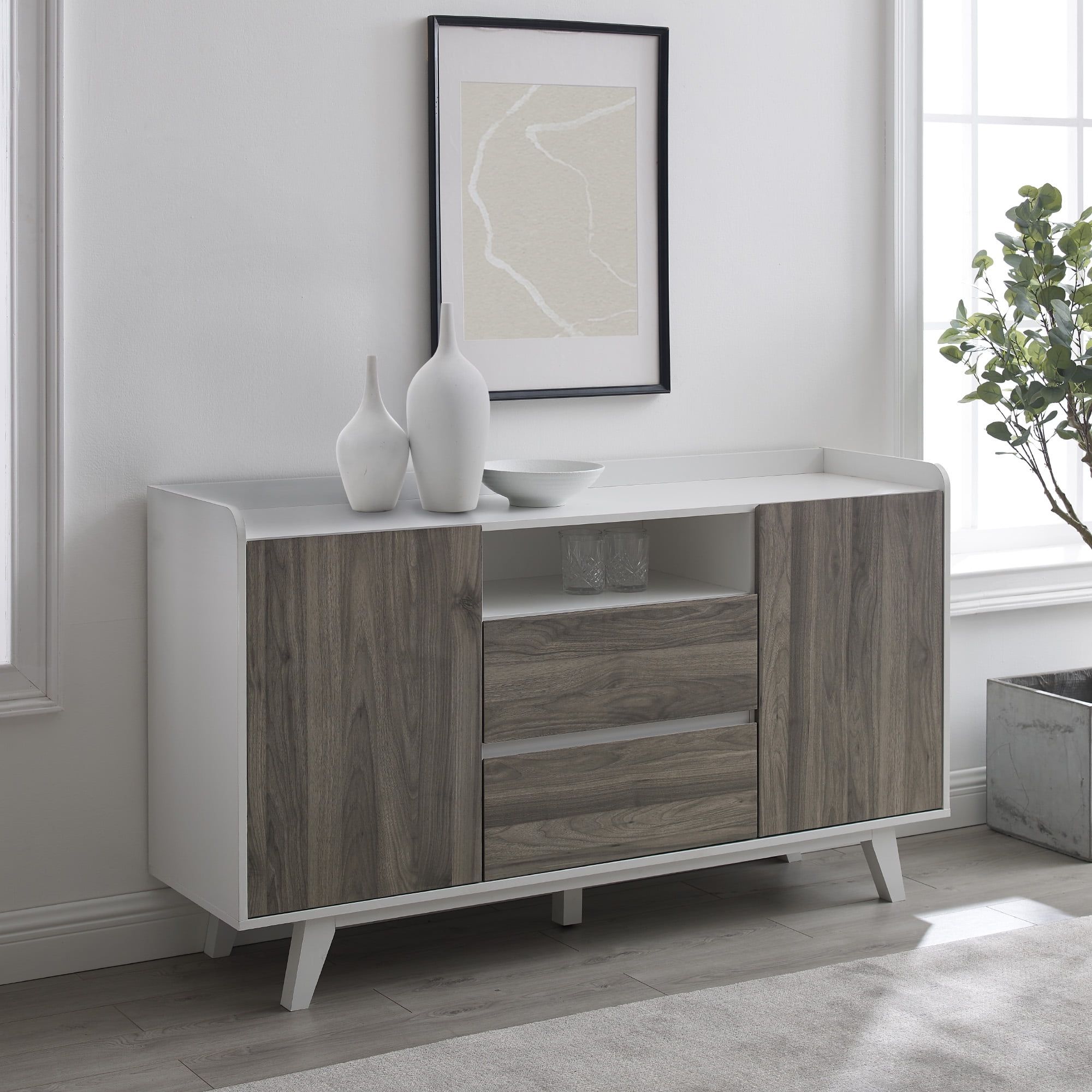 Manor Park Modern 2-Drawer Buffet Table, White/Slate Gray - Walmart.com pertaining to Unpacking the Style and Functionality of the Lincoln Square Buffet