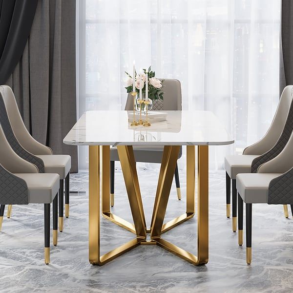 Marby Modern Rectangle 63&quot; Faux Marble Dining Table Gold Base Stainless ... throughout Why marble dining tables with stainless steel bases remain a classic choice for kitchens