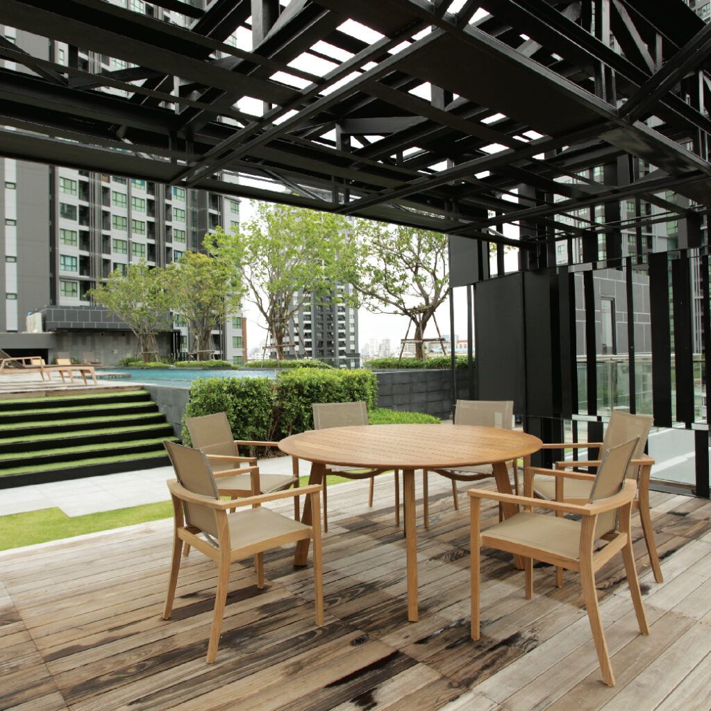 Massiv Teak/Stainless Steel Rectangular Table With Stacking Armchair ... with regard to Unpacking the Elegance What Makes the Muse Rectangular Dining Table Unique