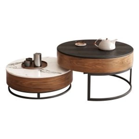 Mavis 2 Piece Modern Round Nested Coffee Table Set, 80Cm, Black / White ... intended for Creating a Stylish Living Space with Nested Coffee Table Sets