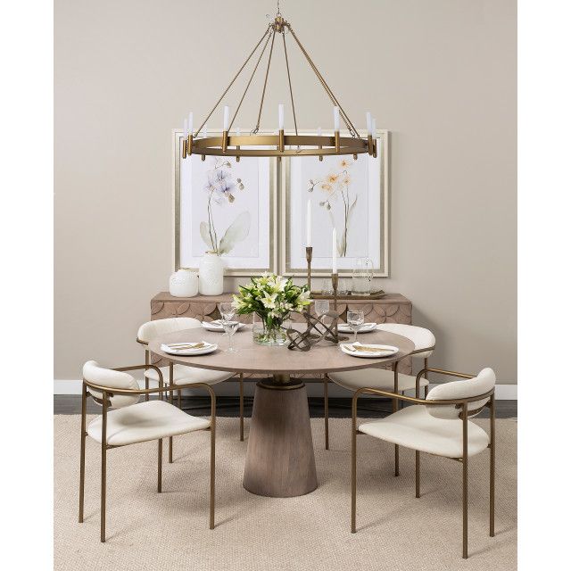 Maxwell Ii Round Dining Table, Light Brown Wood Top With Gold Metal ... within A Guide to Styling Your Maxwell Solid Wood 54&quot; Round Table