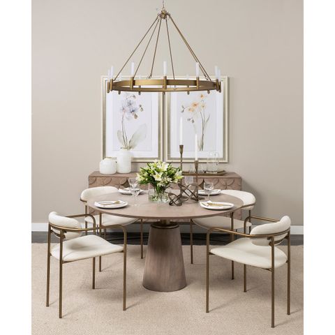 Maxwell Ii Round Dining Table, Light Brown Wood Top With Gold Metal ... within A Guide to Styling Your Maxwell Solid Wood 54" Round Table