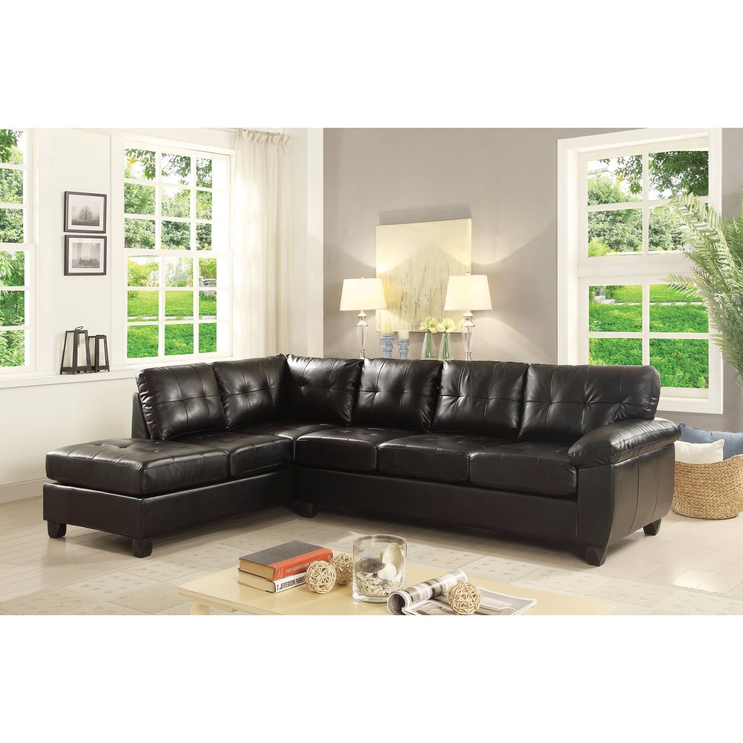 Maykoosh Rustic Refinement Button Tufted, L-Shaped Faux Leather ... intended for Maximizing Your Room's Potential The Strategic Placement of an L-Shaped Sofa