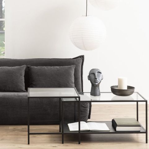 Megan Clear Glass Nest Of 2 Tables With Chrome Legs | Furniture In Fashion in Clara Table, Black Metal, Clear Glass