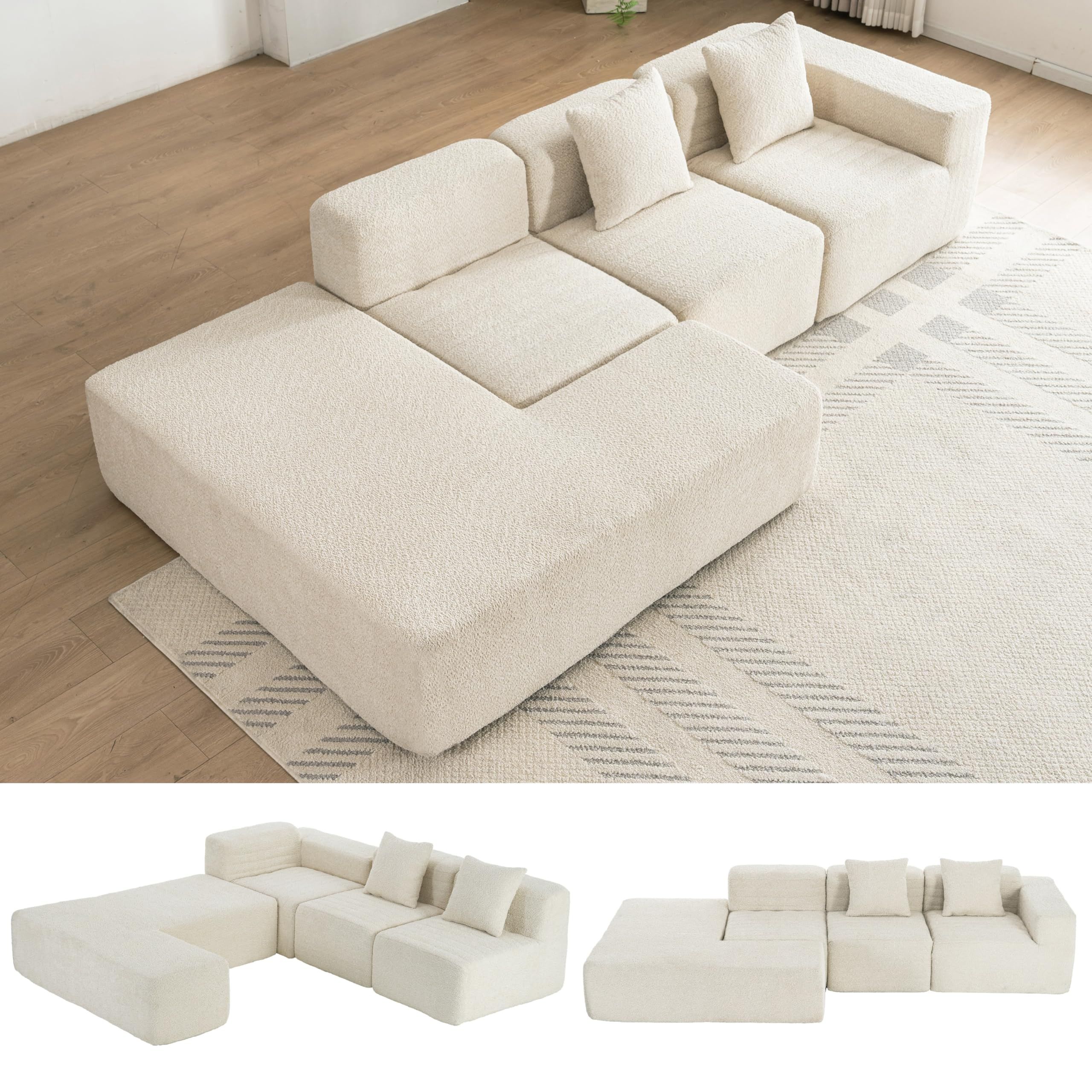 Merax 116.5&amp;Quot; Minimalist Cloud Sectional Couch With L-Shape Chaise ... with regard to Deep Seating Comfort The Las Vegas Clive Sofa Cream Explained