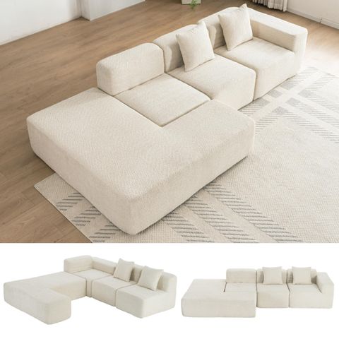 Merax 116.5&Quot; Minimalist Cloud Sectional Couch With L-Shape Chaise ... with regard to Deep Seating Comfort The Las Vegas Clive Sofa Cream Explained