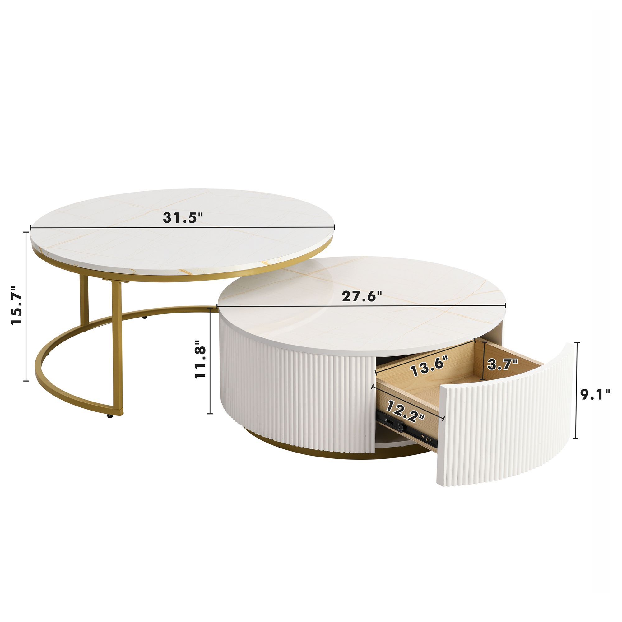 Merax Modern Round Nesting Coffee Table Fluted With Drawer | Mdf inside A Guide to Styling Your Gewnee Modern Round Nesting Coffee Table