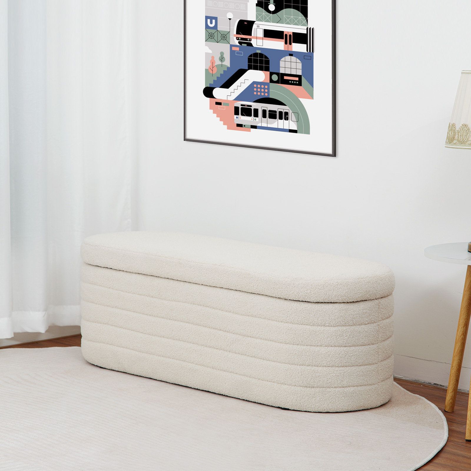 Mercer41 Matt Upholstered 45.5&amp;Quot; Teddy Fabric Fluffy Faux Fur Flip Top ... throughout Understanding the Allure of the Sonia Upholstered Bench in Cream Velour