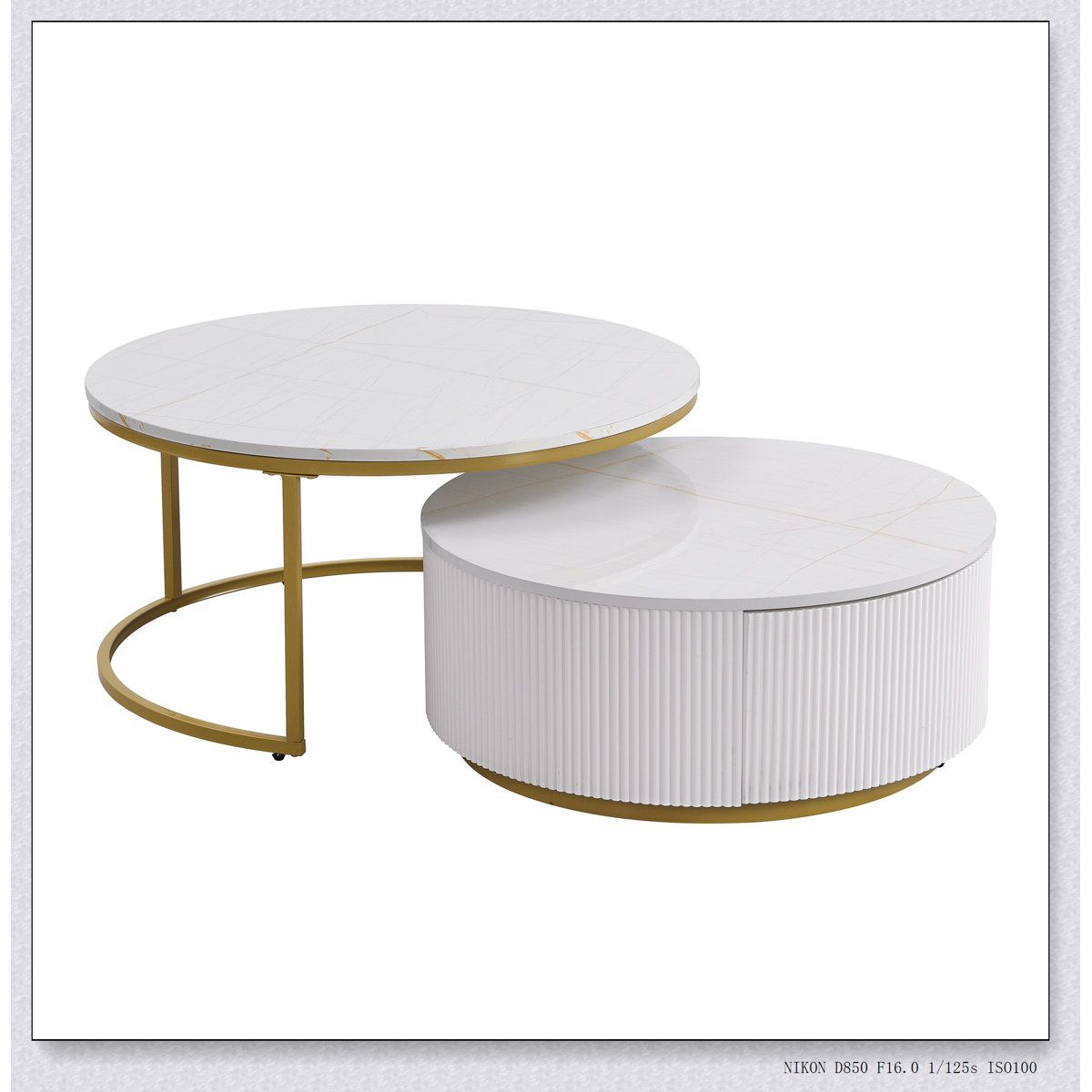 Mercer41 Modern Round Nesting Coffee Table Fluted With Drawer In White &amp; Gold In 31.5'' | Wayfair regarding A Guide to Styling Your Gewnee Modern Round Nesting Coffee Table