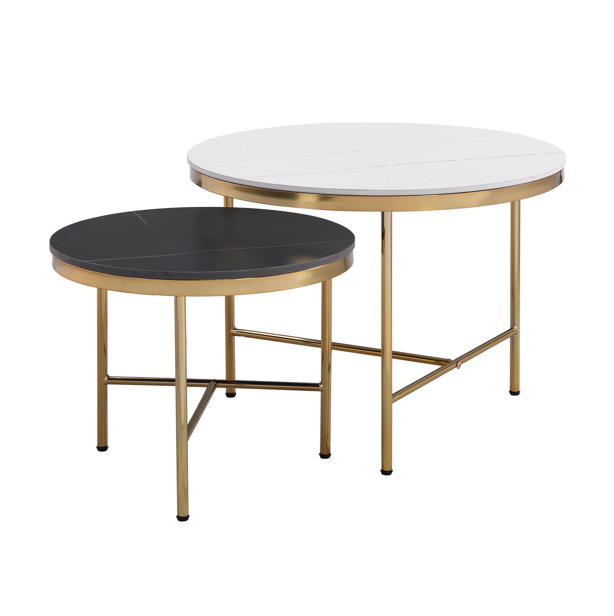Mercer41 Modern Round Nesting Coffee Table Set 2-Piece Black &amp; White ... pertaining to Unveiling the Koper Coffee Table Set in Black Mastering Style and Functionality