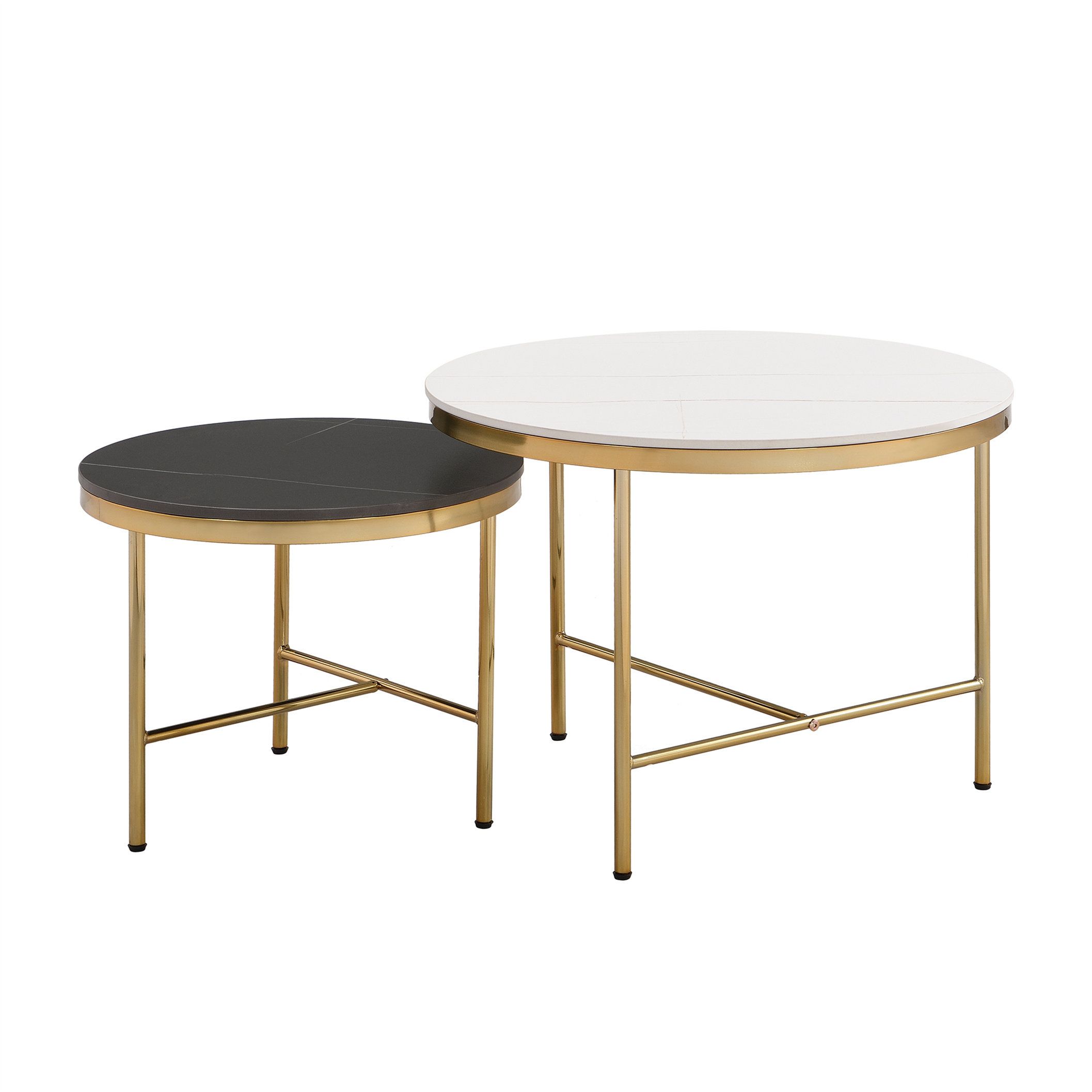 Mercer41 Modern Round Nesting Coffee Table Set 2-Piece Black &amp; White Top Gold Base In 23.6''&amp;17. ... with Discover the Artistry Behind the Norden Coffee Table Set in Black/Bronze