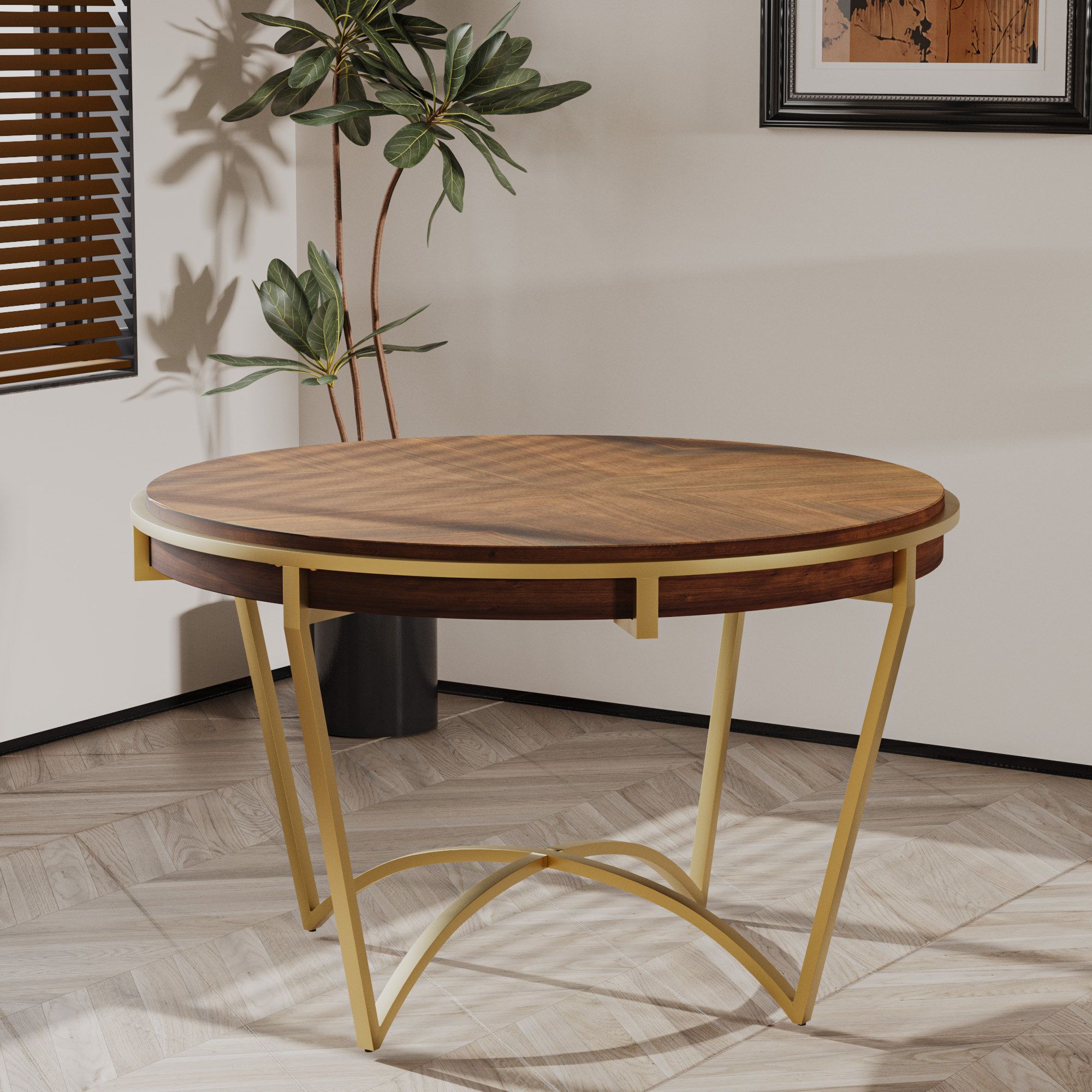 Mercer41 Nupur Round Contemporary Rich Walnut Veneer Dining Table , 45.75&quot; W X 45.75&quot; D X 30&quot; H ... with regard to Caring for Your Woodson Rich Walnut Veneer Dining Table A Comprehensive Guide