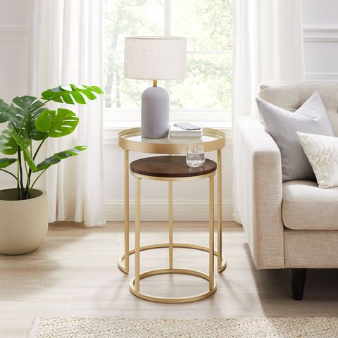 Mercury Row® Swick Contemporary Metal And Glass Nesting Side Tables ... pertaining to Modern Nesting Side Tables With Magnetic Tray Tops And Minimal Metal Frame, White/Gold