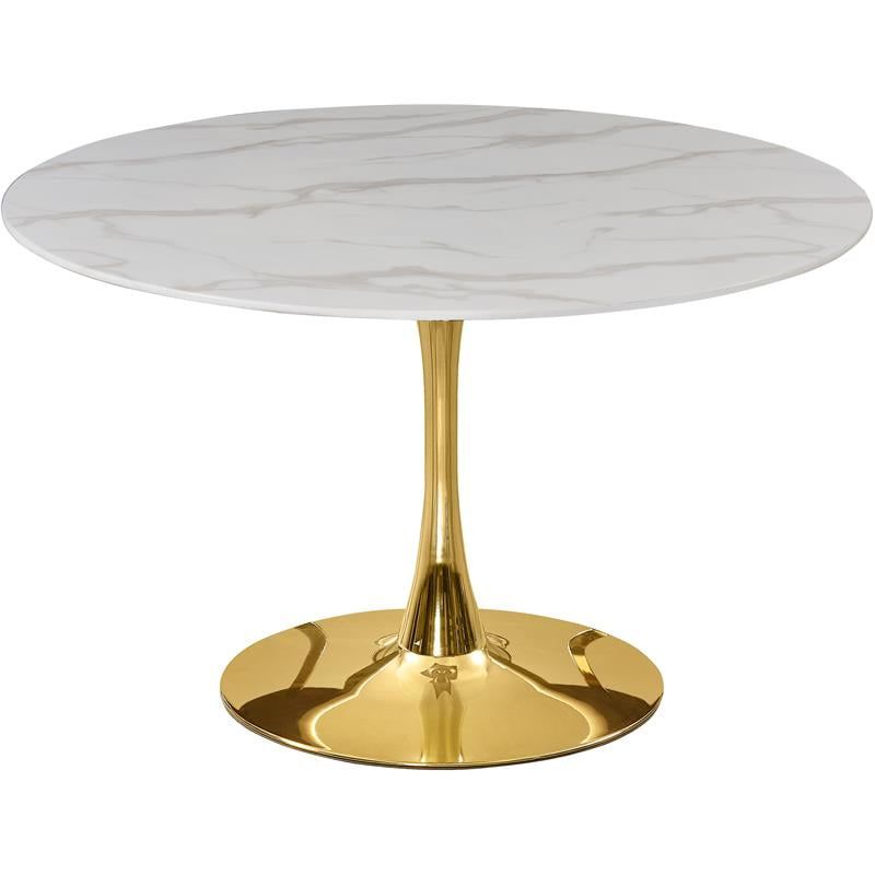 Meridian Furniture Tulip 48&quot; Round Faux Marble Top Dining Table With ... inside Round Marble Dining Table With Gold Rim
