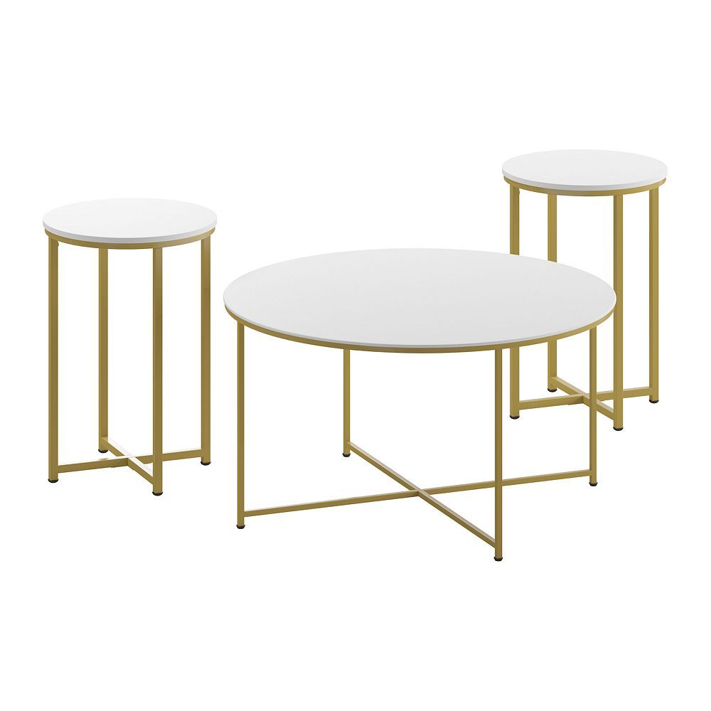 Merrick Lane Fairdale Round Coffee Table Set - 3 Piece Coffee Table Set ... with How a White Marble and Matte Gold Coffee Table Can Transform Your Living Space