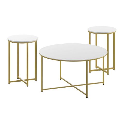 Merrick Lane Fairdale Round Coffee Table Set - 3 Piece Coffee Table Set ... with How a White Marble and Matte Gold Coffee Table Can Transform Your Living Space
