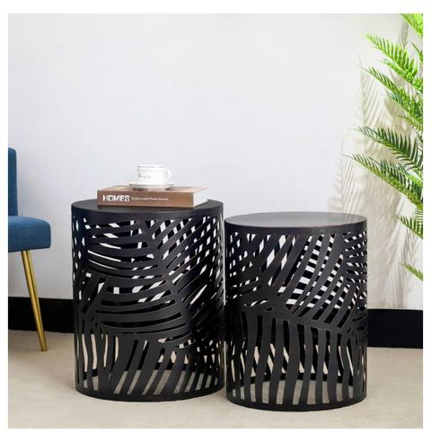 Metal Accent Table, Set Of 2 Nesting Decorative Round End Tables ... within Round Wooden Top Metal Accent Table, Set Of 2, Gray And Black