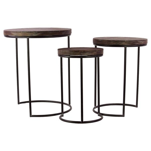 Metal Round Nesting Accent Table With Wood Top, 3 Legs And Gibbous C ... within Rustic Nesting Accent Tables With Round Weathered Tops And Metal Bases