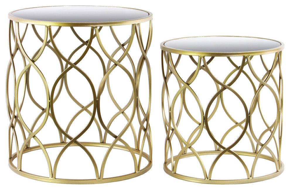 Metal Tables With Mirrored Tops, Champagne Finish, 2-Piece Set ... for Space-Saving Solutions The Practical Elegance of Shani Accent Tables
