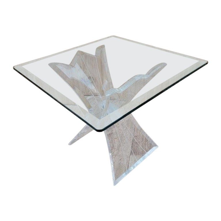 Mid-Century Modern Carved Lucite Butterfly Base Square Glass Top Accent ... in Understanding the Design Details The Dotted White Metal Base Square Glass Top