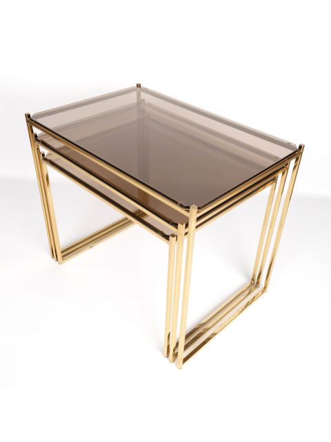 Mid Century Modern Gold Plated Nesting Side Tables | House Of Soraya regarding Modern Nesting Side Tables With Magnetic Tray Tops And Minimal Metal Frame, White/Gold