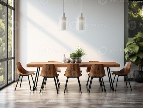 Minimalist Interior Design Of Modern Dining Room With Wooden Table And ... throughout The Psychology of Simple Design: Why Minimalist Tables Feel So Right